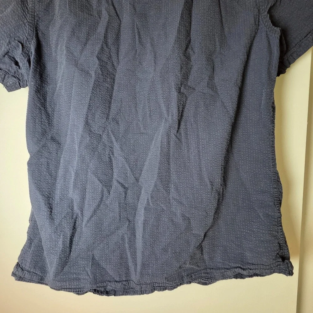Banana Republic Mens M 100% Cotton Short Sleeve Navy Button Down Classic Coastal